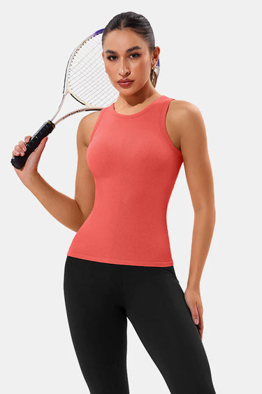 Coral High Neck Full Back Seamless Tight Fit Ribbed